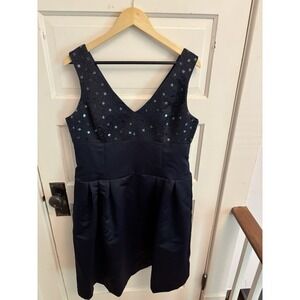 Talbots Women's Beaded Navy Satin Cocktail Dress‎ Lined Size 16P New $198